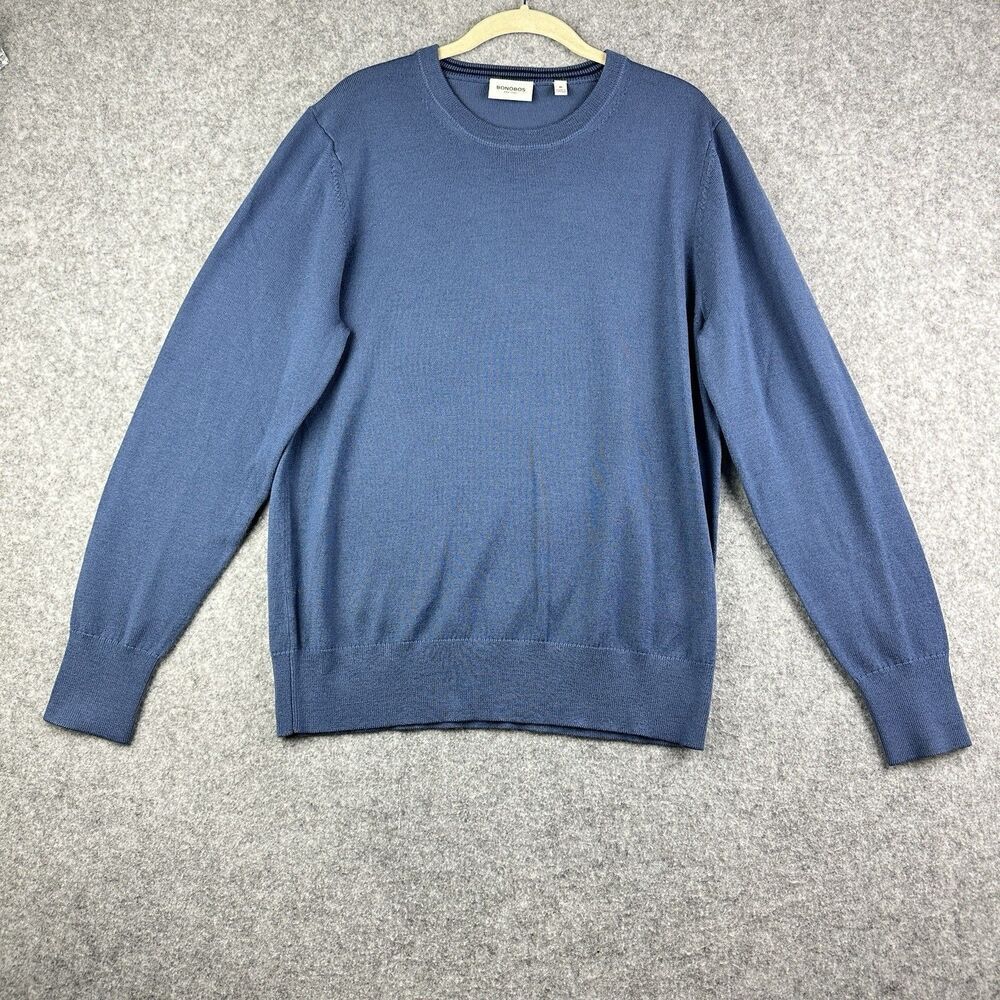 Bonobos Sweater Mens M Blue Extra Fine Merino Wool Knit Crewneck Pullover Preppy